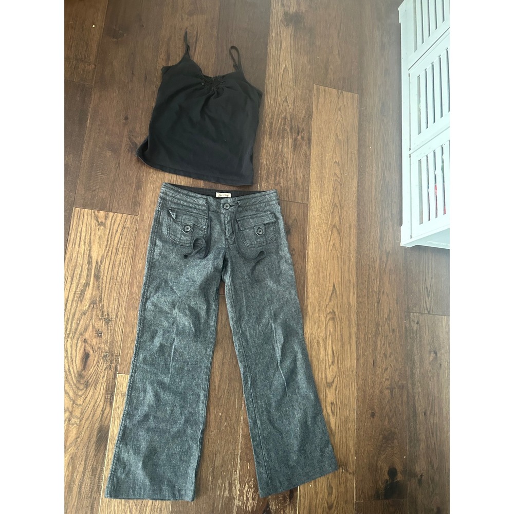 Be Bop Grey Wide Leg Cargo Pants Y2K Low Rise Drawstring Trousers Size 7
